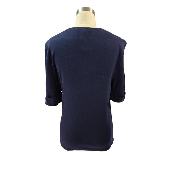 NWT LRL Lauren Ralph Lauren Ribbed Navy Blue Top Elbow Sleeves Sz XL - Picture 4 of 6